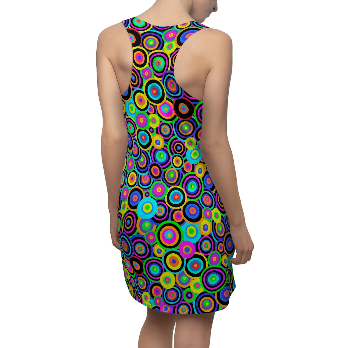 Unique Woman's Racerback Summer Dress - Rainbow Circles (Sporty Fit)