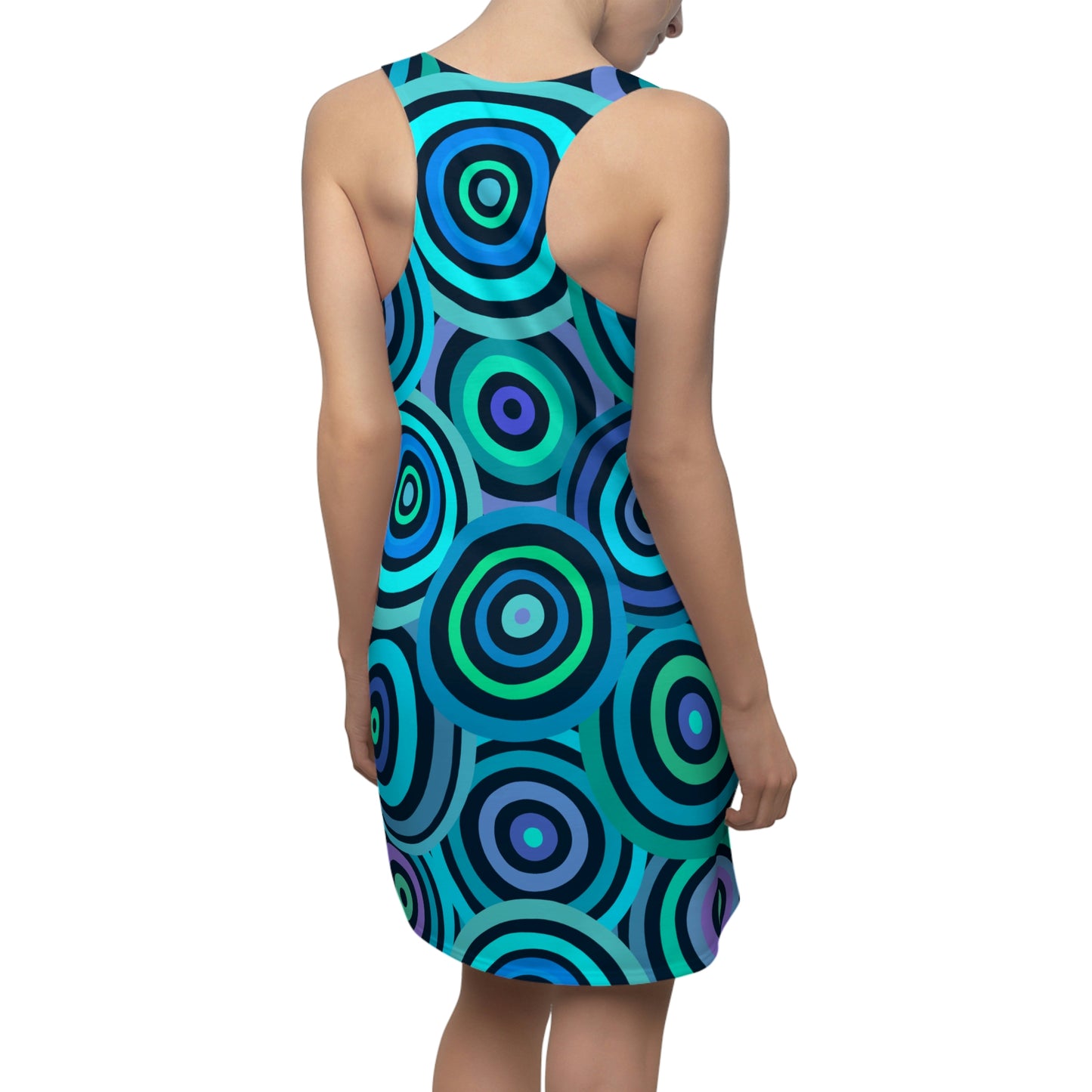 Unique Woman's Racerback Summer Dress - Blue Circles (Sporty Fit)