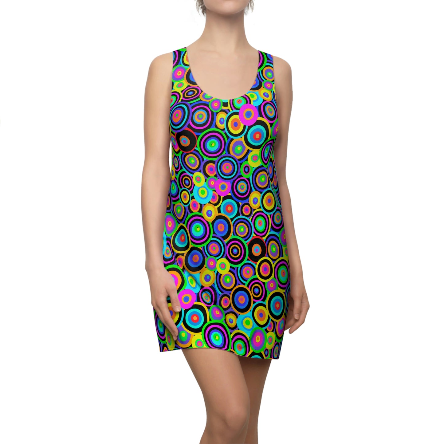 Unique Woman's Racerback Summer Dress - Rainbow Circles (Sporty Fit)