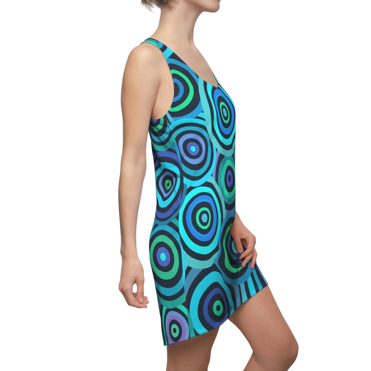 Unique Woman's Racerback Summer Dress - Blue Circles (Sporty Fit)