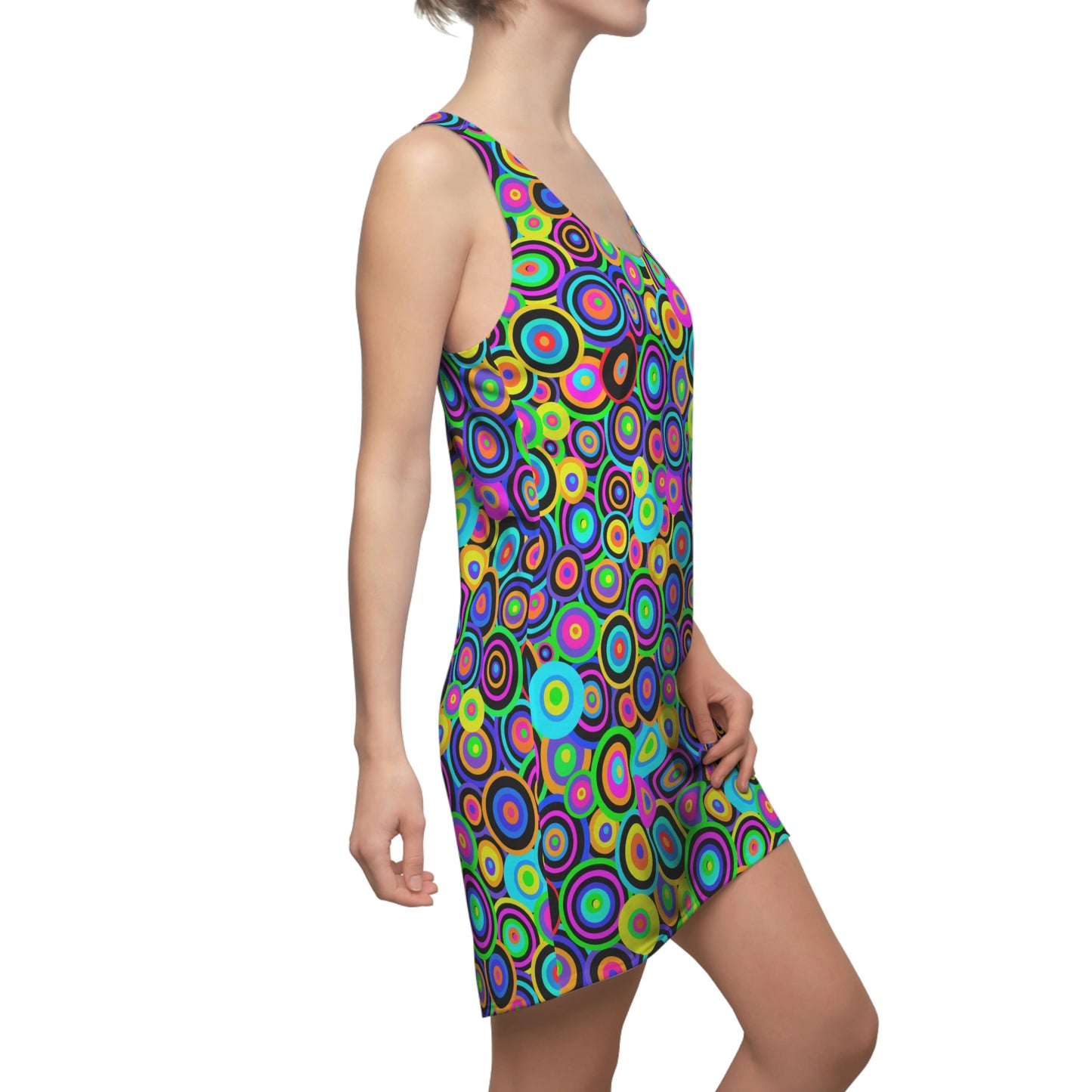 Unique Woman's Racerback Summer Dress - Rainbow Circles (Sporty Fit)