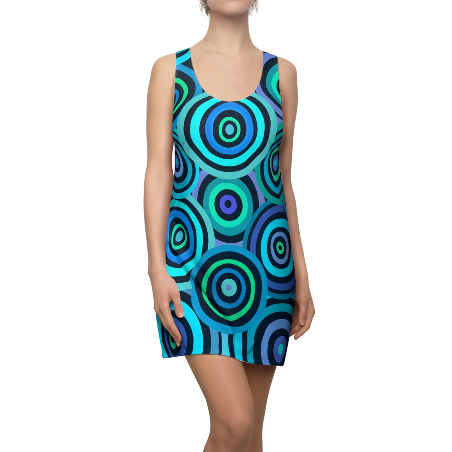 Unique Woman's Racerback Summer Dress - Blue Circles (Sporty Fit)